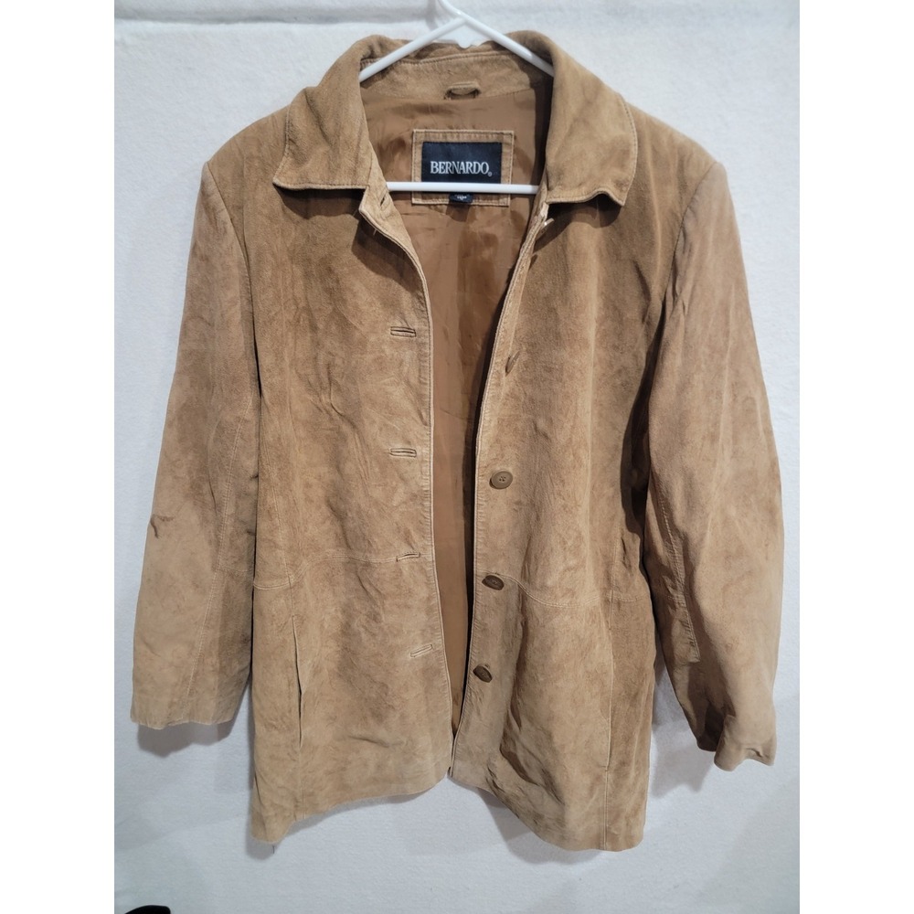Bernardo Women's Genuine Suede Leather Jacket Tan Brown Button Front Coat Size M